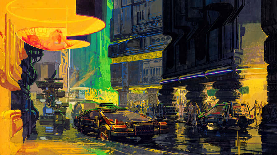 Cidade Distópica com Brilho Neon