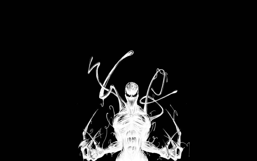 Venom drawn with white ink on black wallpaper. 
