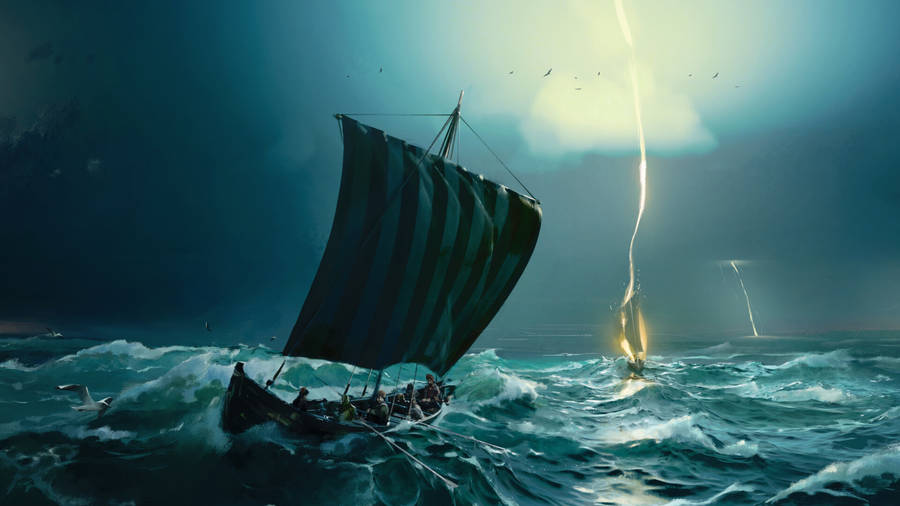 Download Viking Ship In Storm Wallpaper | Wallpapers.com