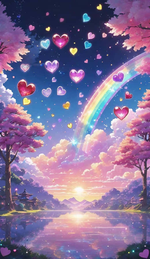 Verzauberte_ Pastell_ Regenbogen_ Herzen_ Sonnenuntergang