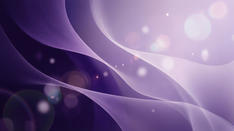 An elegant violet gradient abstract with flowing shapes and bokeh lights