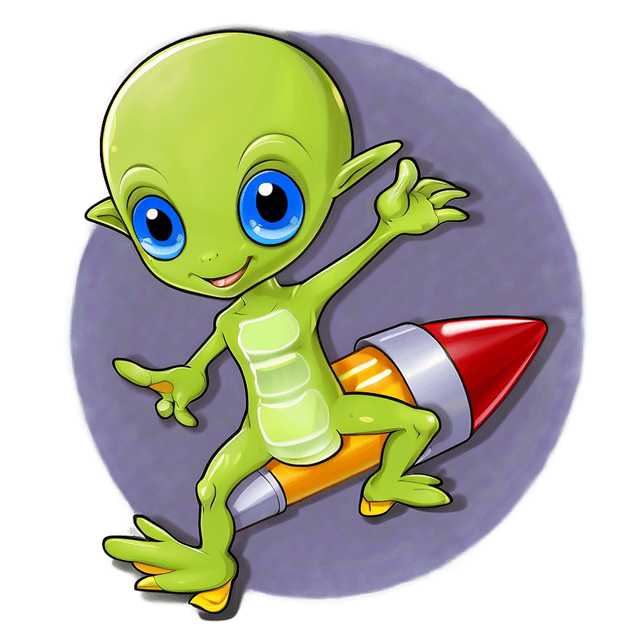 Cute Alien with Rocket PNG phq38
