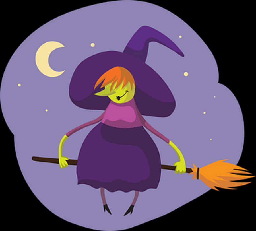 Cartoon Witch Flyingon Broomstick