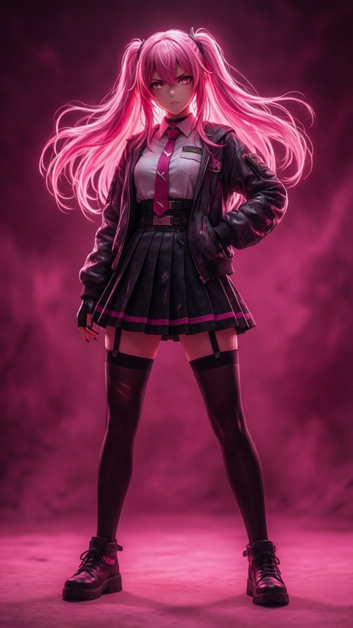 Kangel striking a pose in abstract pink void