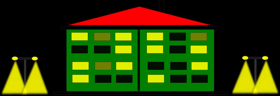 Stylized Green House Night Illustration