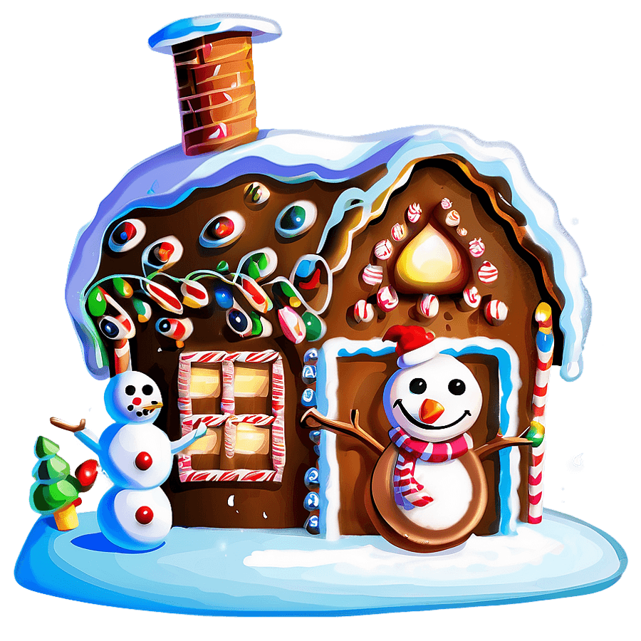 Gingerbread House with Snowman PNG ixa93
