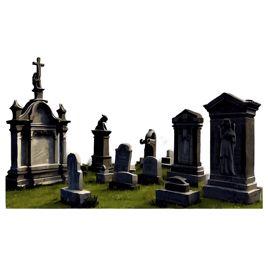 Graveyard with Ancient Sculptures PNG uyf