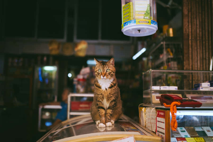 EineKatze steht auf dem Küchentresen
