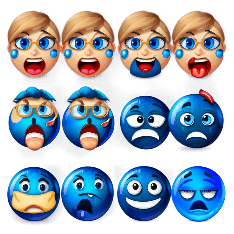 Blue Emoji Reactions PNG Set xlj93