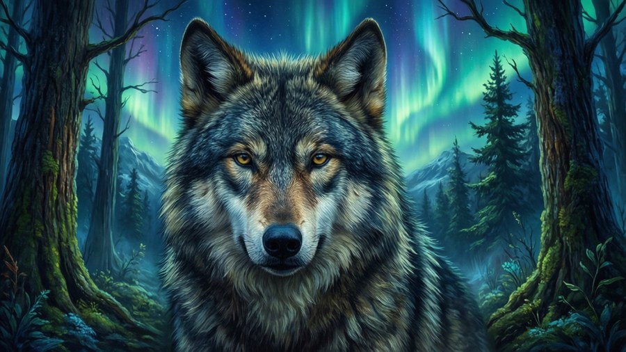 Waldwolf Aurora Hintergrundbilder