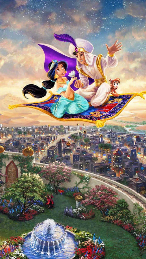Download Wallpaper Aladdin, Jasmine, Sultan, Flight, Flying Wallpaper