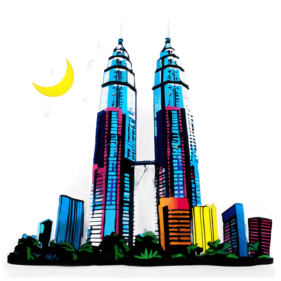 Twin Towers Vibrant Skyline PNG 05262024