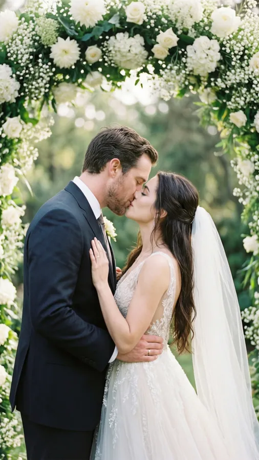Edward and Bella share a kiss at their wedding ceremony.