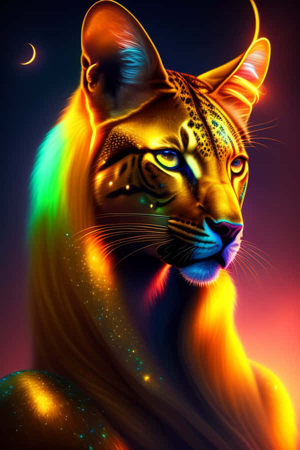 Arte do Leão Iluminado por Neon