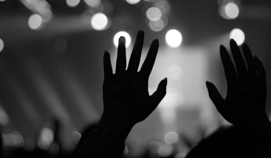 Church Worship Concept:Christians Raising Their Hands in Praise and Worship  at a Night Music Concert Stock Photo - Image of cross, family: 122493066