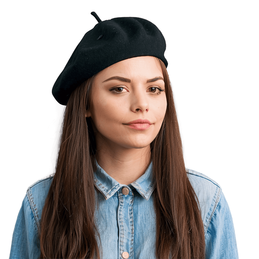Black Hair with Beret PNG 15