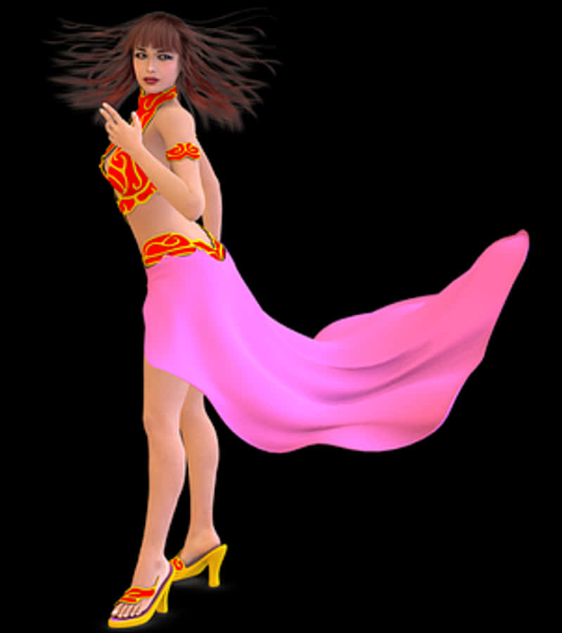 Animated Female Characterin Redand Pink Outfit