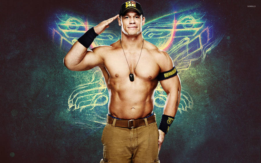 Download Wwe Superstar John Cena Salute Pose Wallpaper | Wallpapers.com