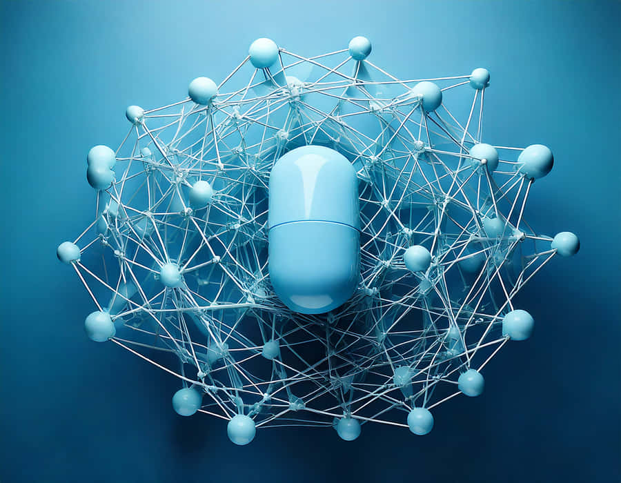 Capsule, Moleculaire Structuur, Lijntekening, Blauw, Blauwe Abstract, Minimalistisch, Minimal