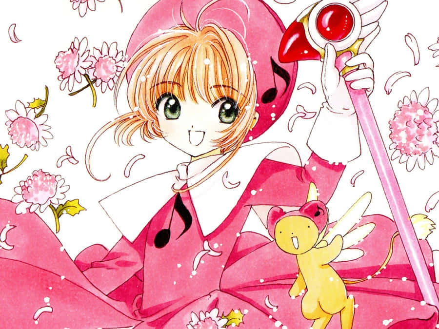 Garota Anime com Varinha Mágica e Criatura Fofa