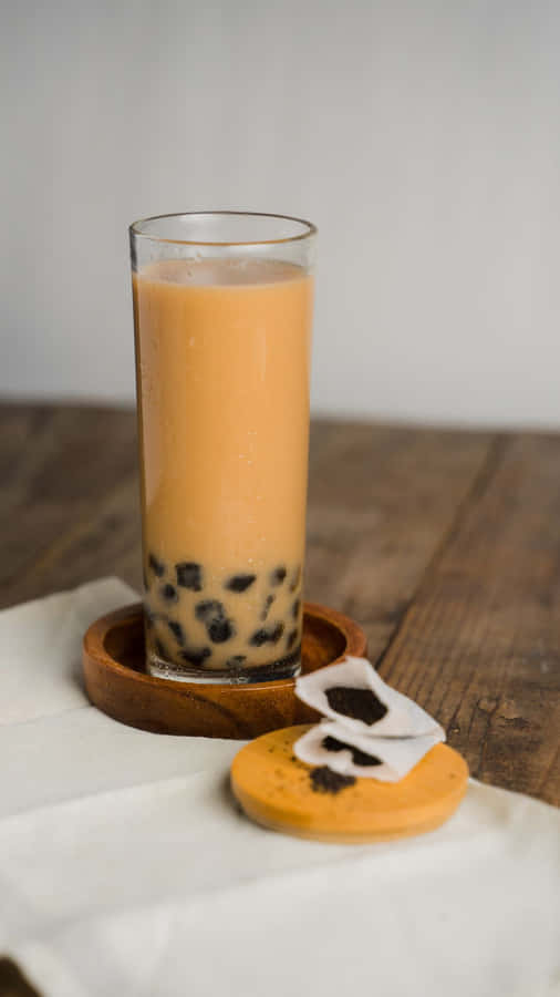 Boba Tea com Pérolas de Tapioca e Biscoito