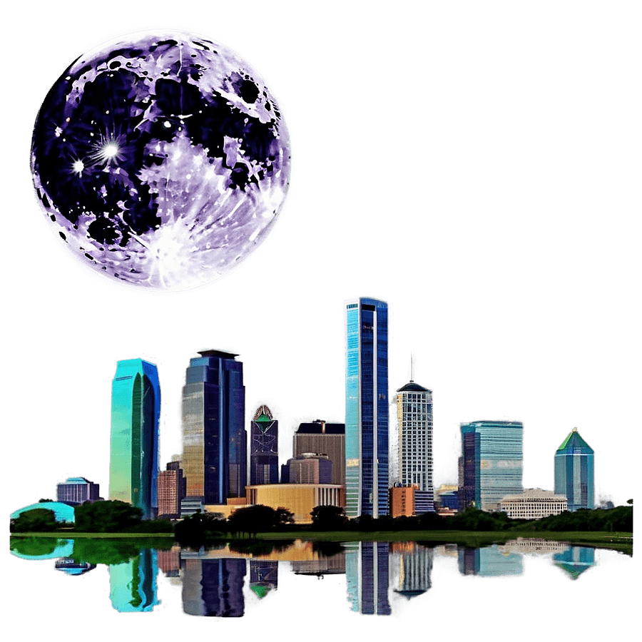 Dallas Skyline and Full Moon PNG gnf
