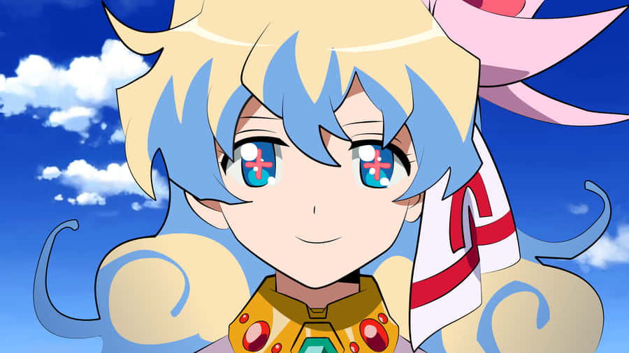 NiaTeppelin con occhi che brillano in uno stile anime vibrante