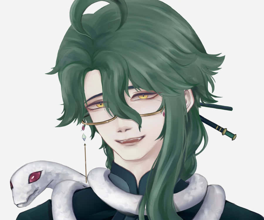 Personagem de Anime com Cabelo Verde e Sorriso com Cobra