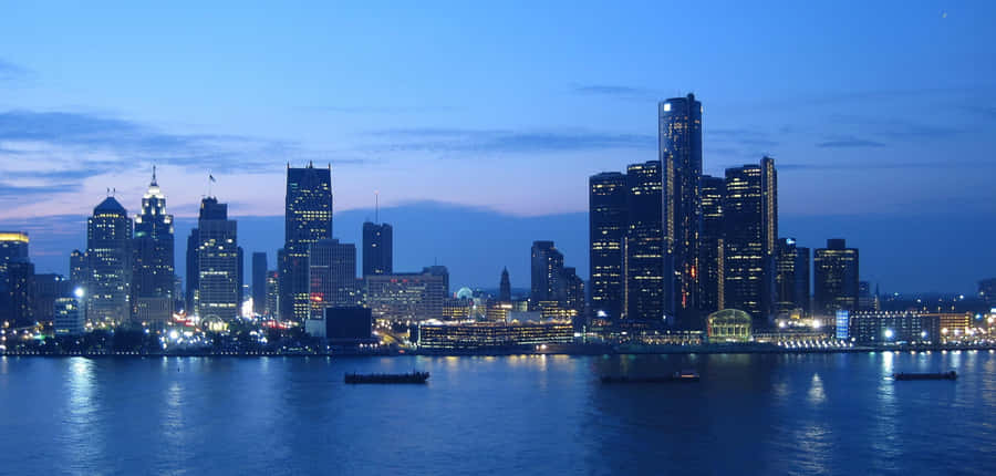 Vista do Skyline de Detroit ao Entardecer