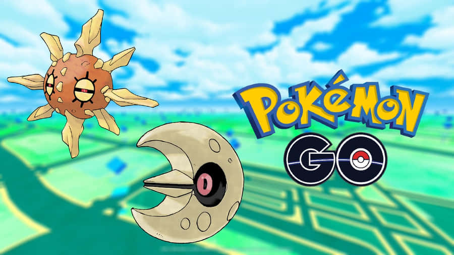 Solrockog Lunatone med Pokemon-logoen.
