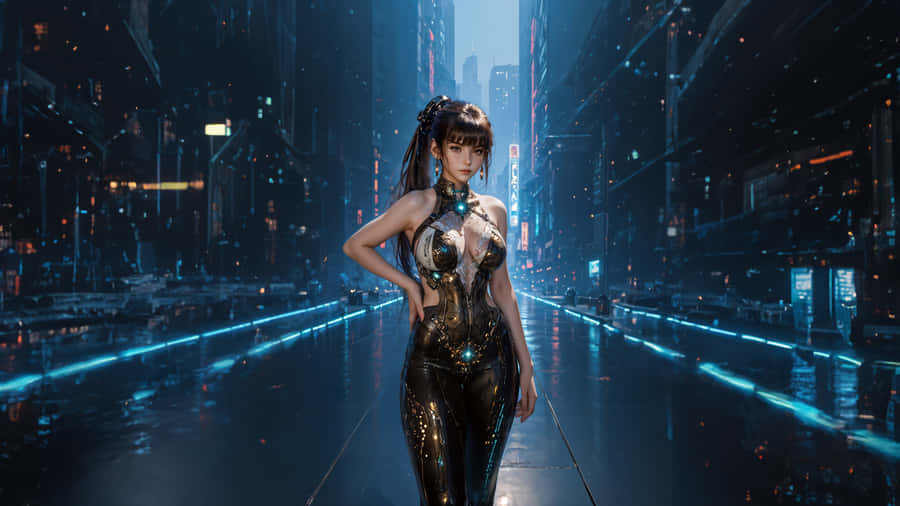 Personaggio Femminile Stellar Blade in Città Futuristica