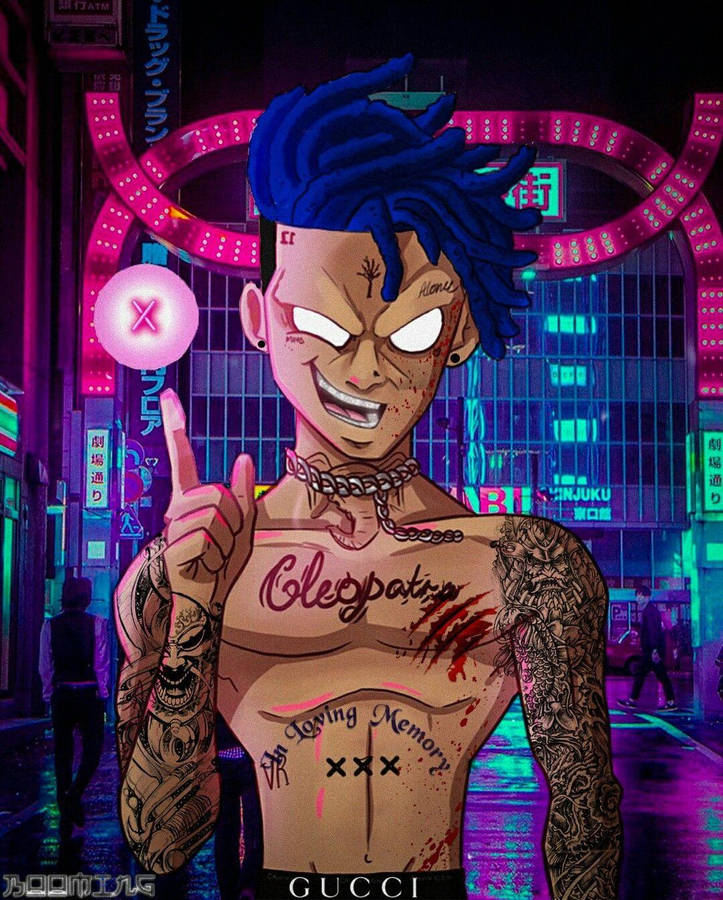 Download Xxxtentacion Anime Blue-haired Rapper Wallpaper | Wallpapers.com