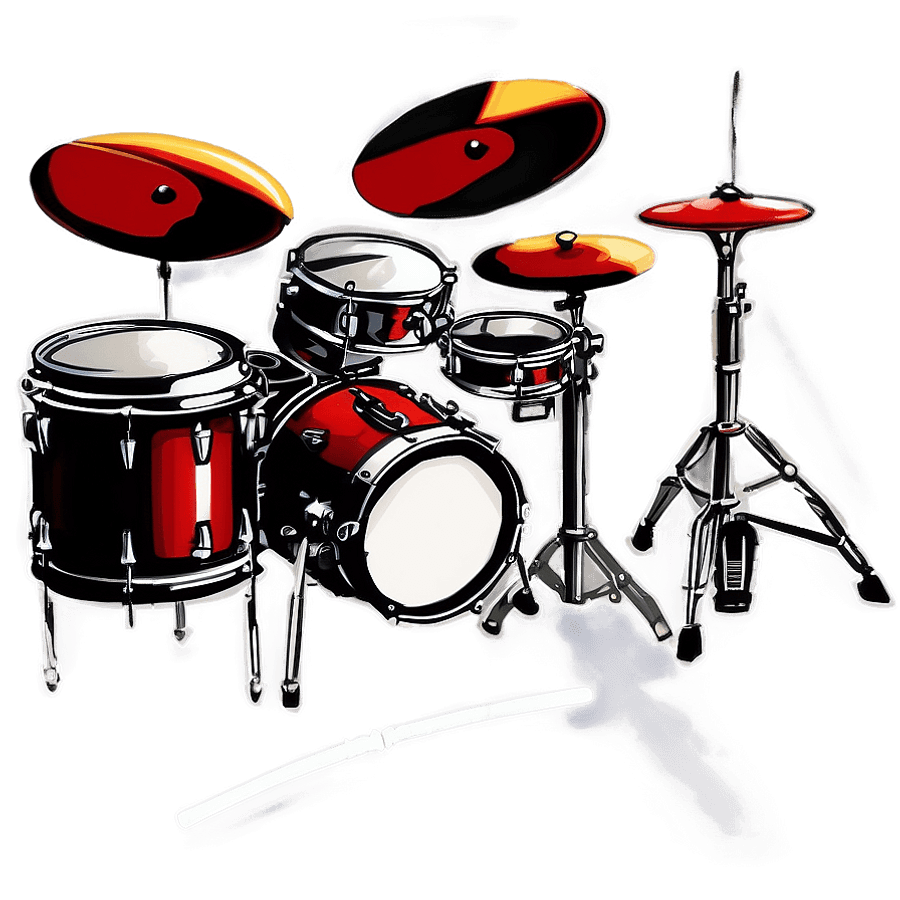 Detailed Drumset Drawing PNG drf21