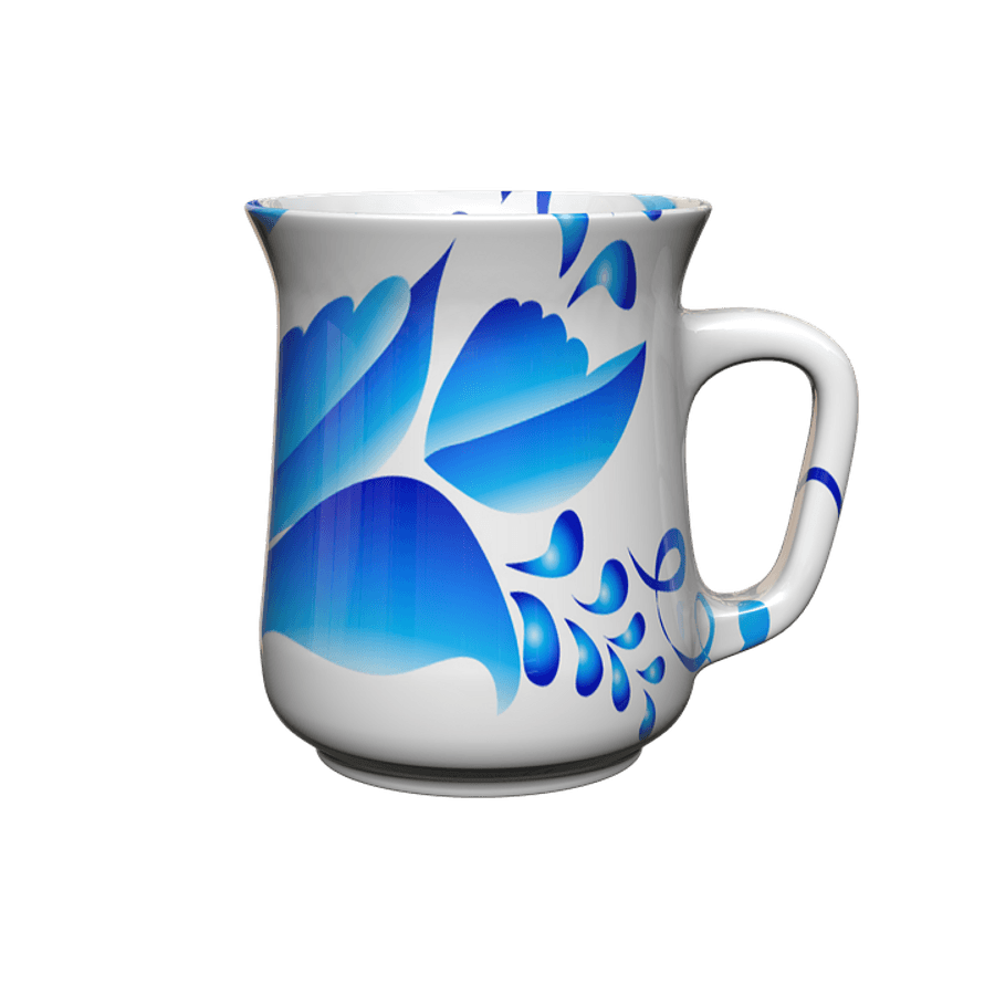 Blue Floral Design Ceramic Mug