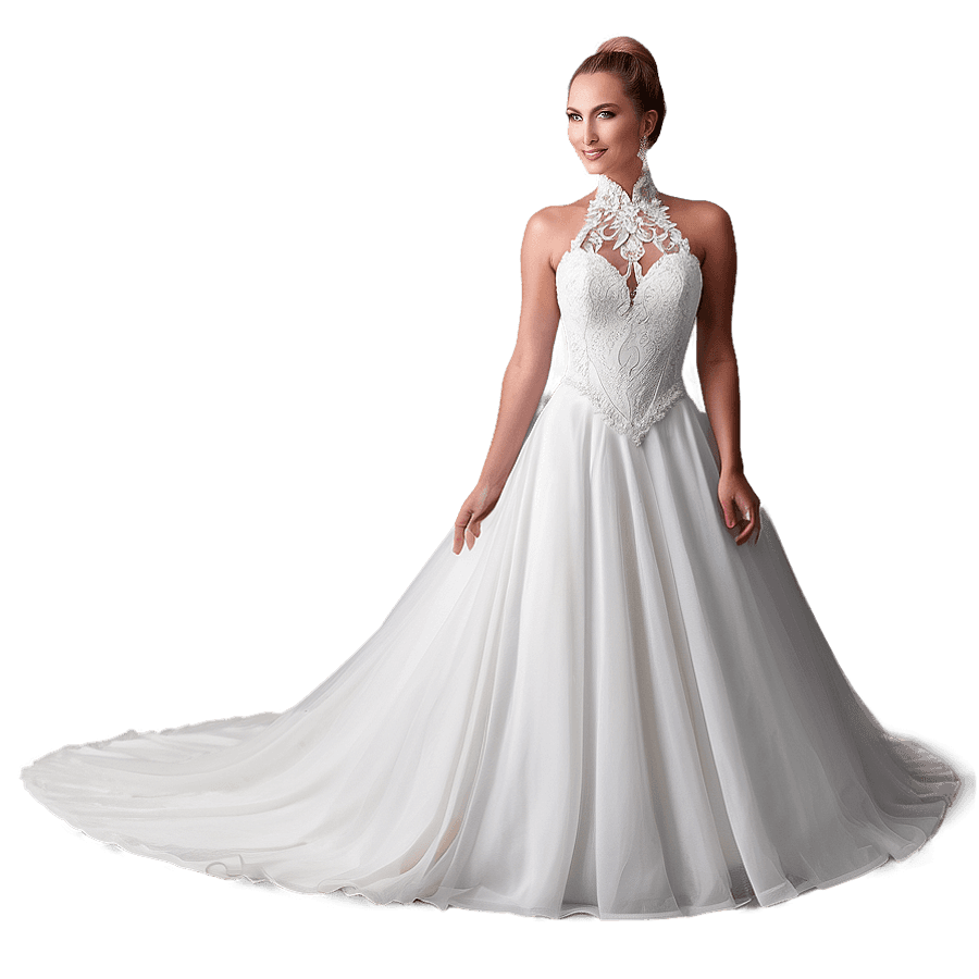 High Neck Wedding Dress PNG fxj2