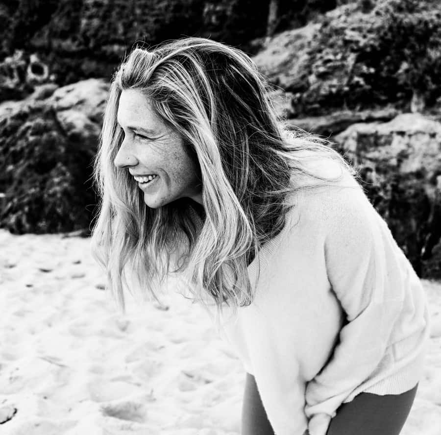 Vrolijke Middelbare Vrouw Strand Portret