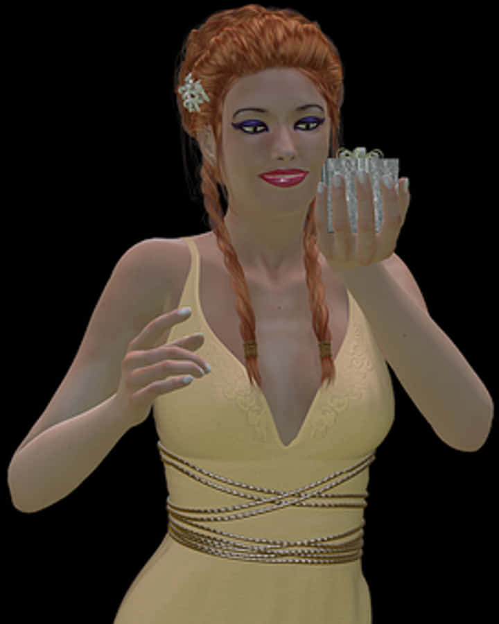 Elegant3 D Woman Holding Gift