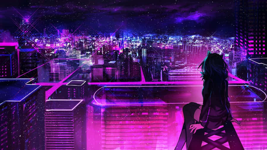 Contemplazione della Skyline Notturna Neon