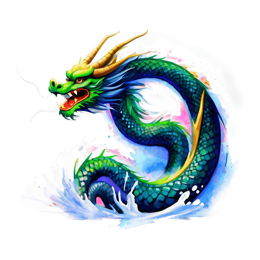 Chinese Dragon in Watercolor Splash PNG 05232024