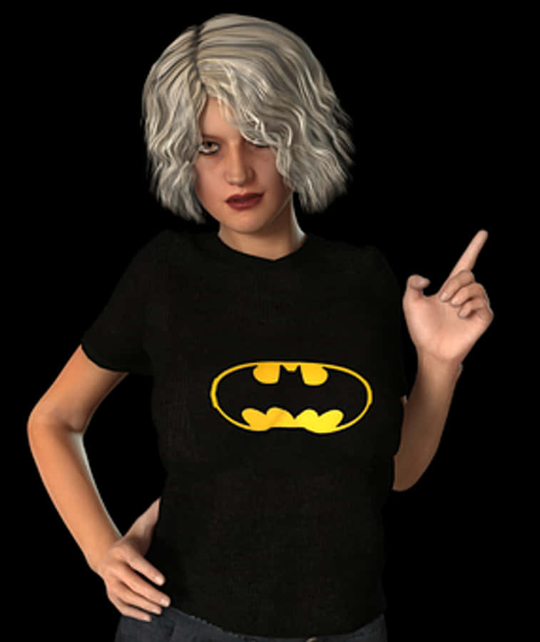 Womanin Batman Shirt Pointing