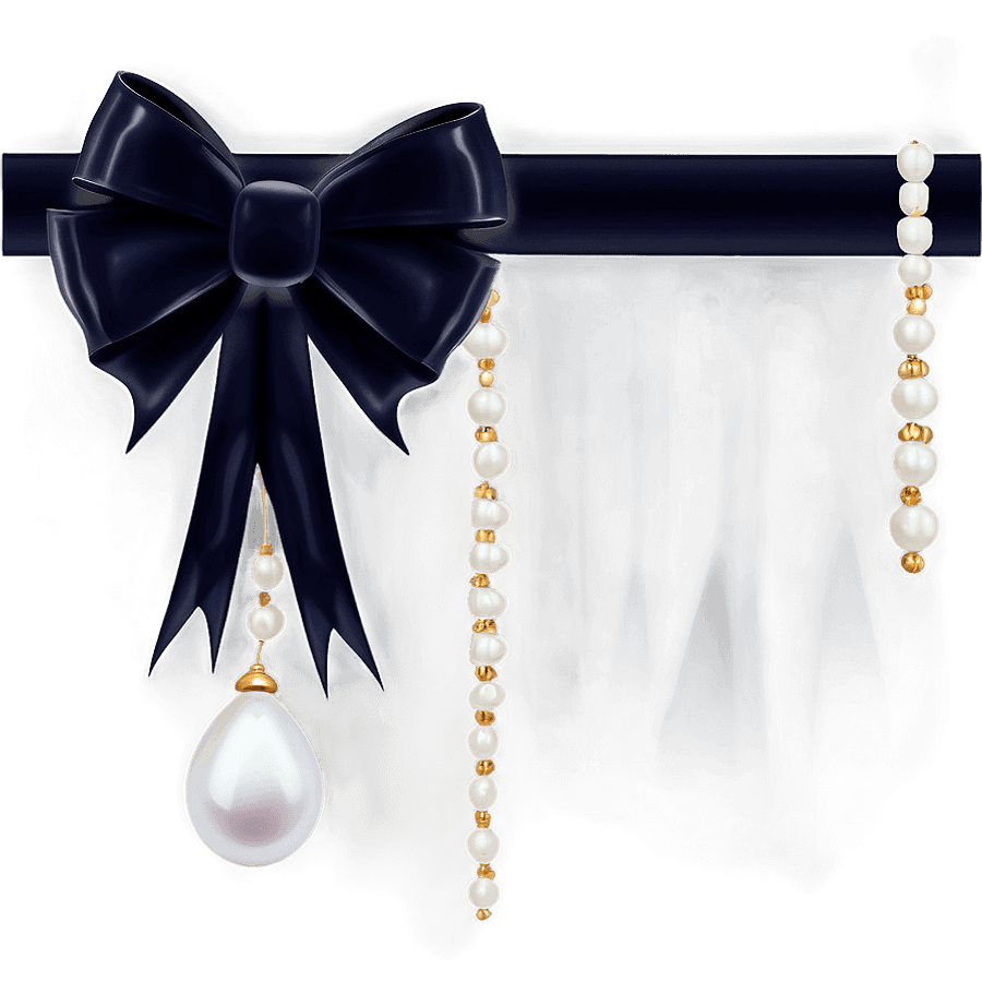 Black Bow with Pearls PNG hiq