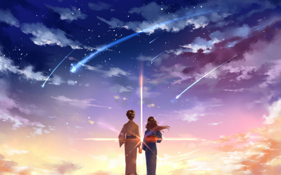 Download Your Name Taki And Mitsuha In Kimonos Wallpaper | Wallpapers.com