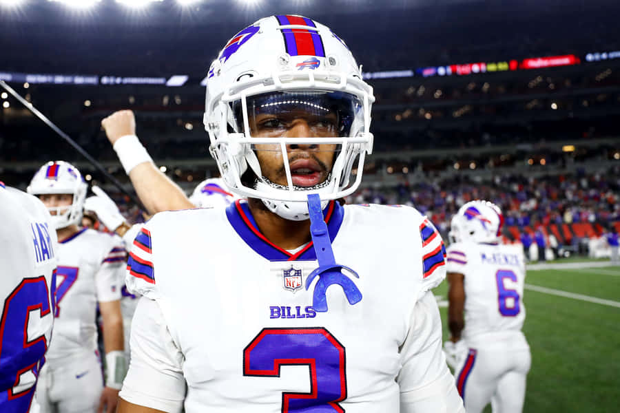 Fokussierter Footballspieler Buffalo Bills Uniform