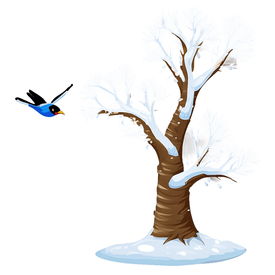 Snowy Tree with Birds PNG qjg