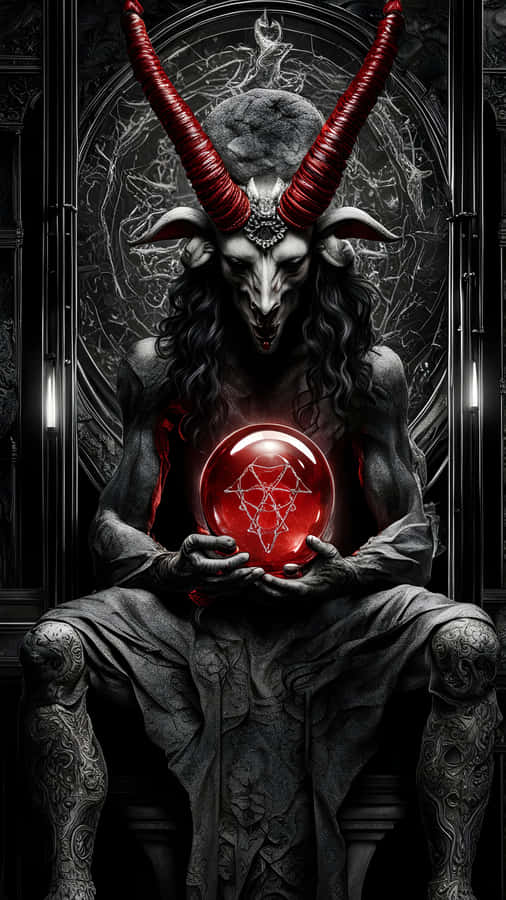 Mystischer Baphomet mit Kristallkugel