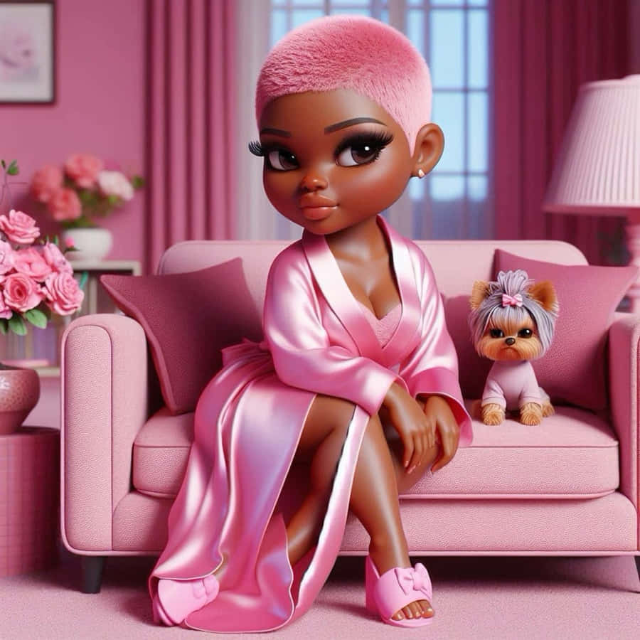 Barbie Preta Elegante com Animal de Estimação