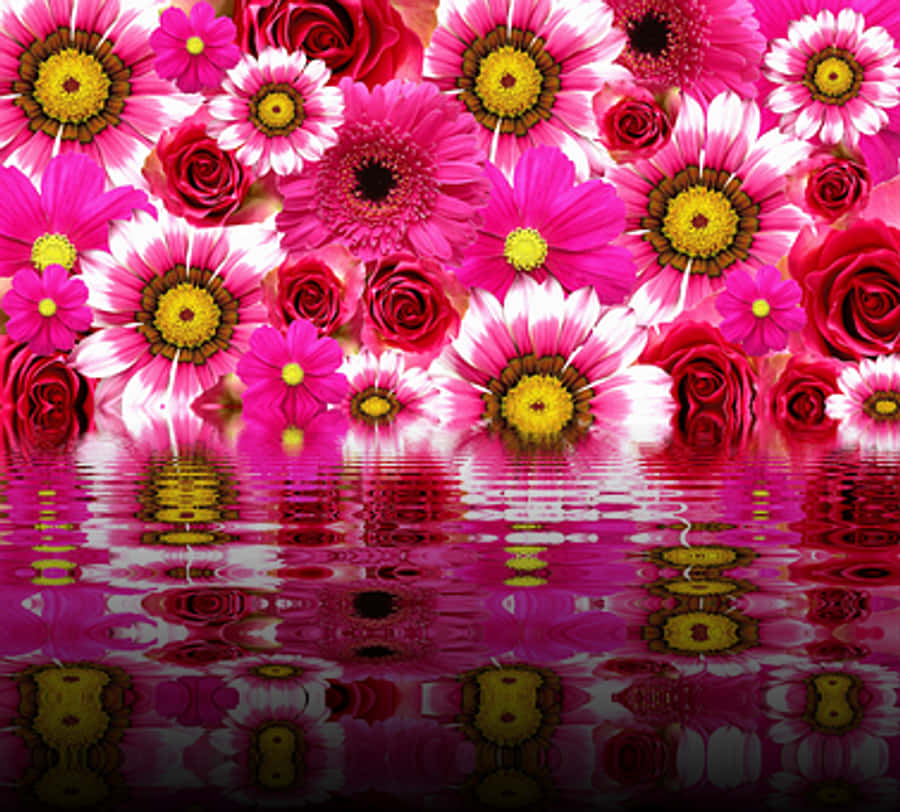 Vibrant Pink Flowers Reflection