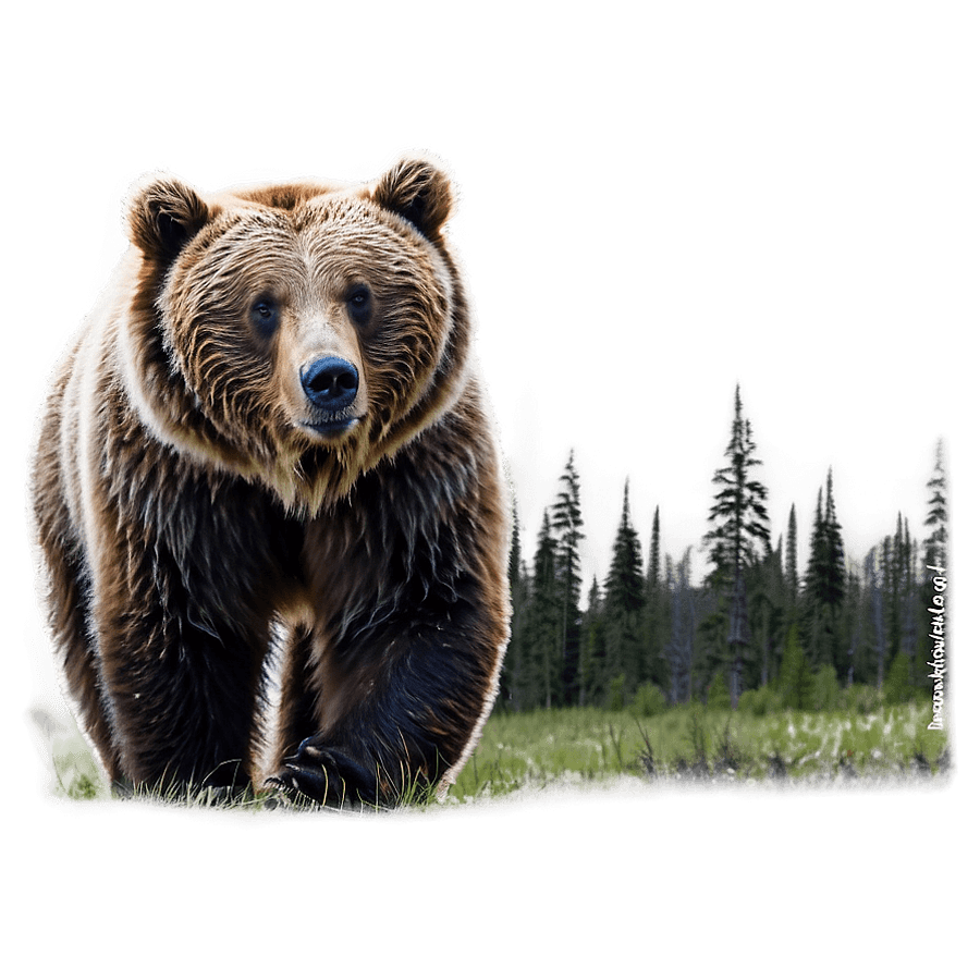 Grizzly Bear and Mountain Background PNG oes26