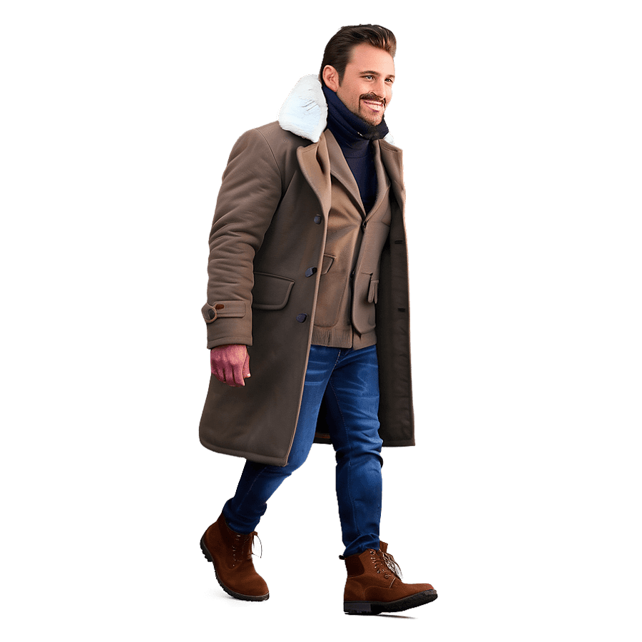 Man Walking in Winter Coat PNG 5