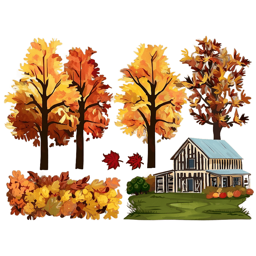 Fall Trees with Farmhouse PNG 84